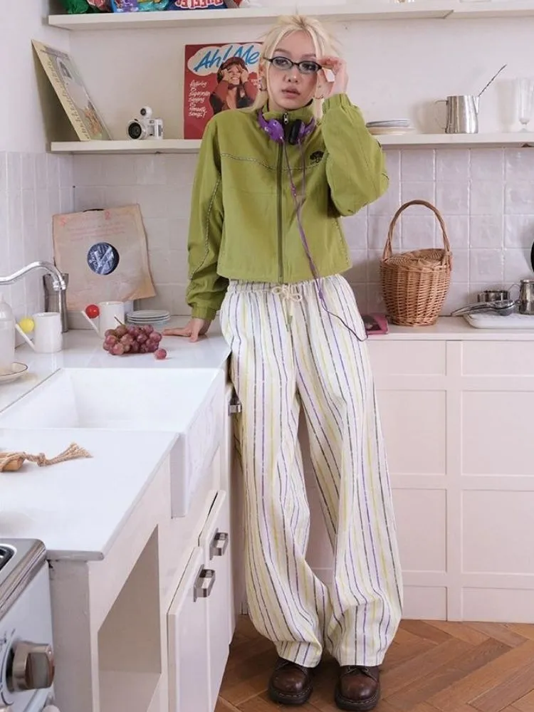 Striped printed casual wide leg pants【s0000003395】