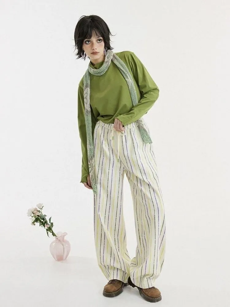 Striped printed casual wide leg pants【s0000003395】