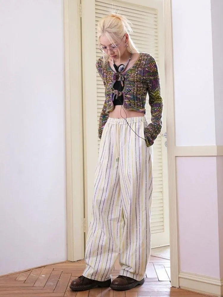 Striped printed casual wide leg pants【s0000003395】