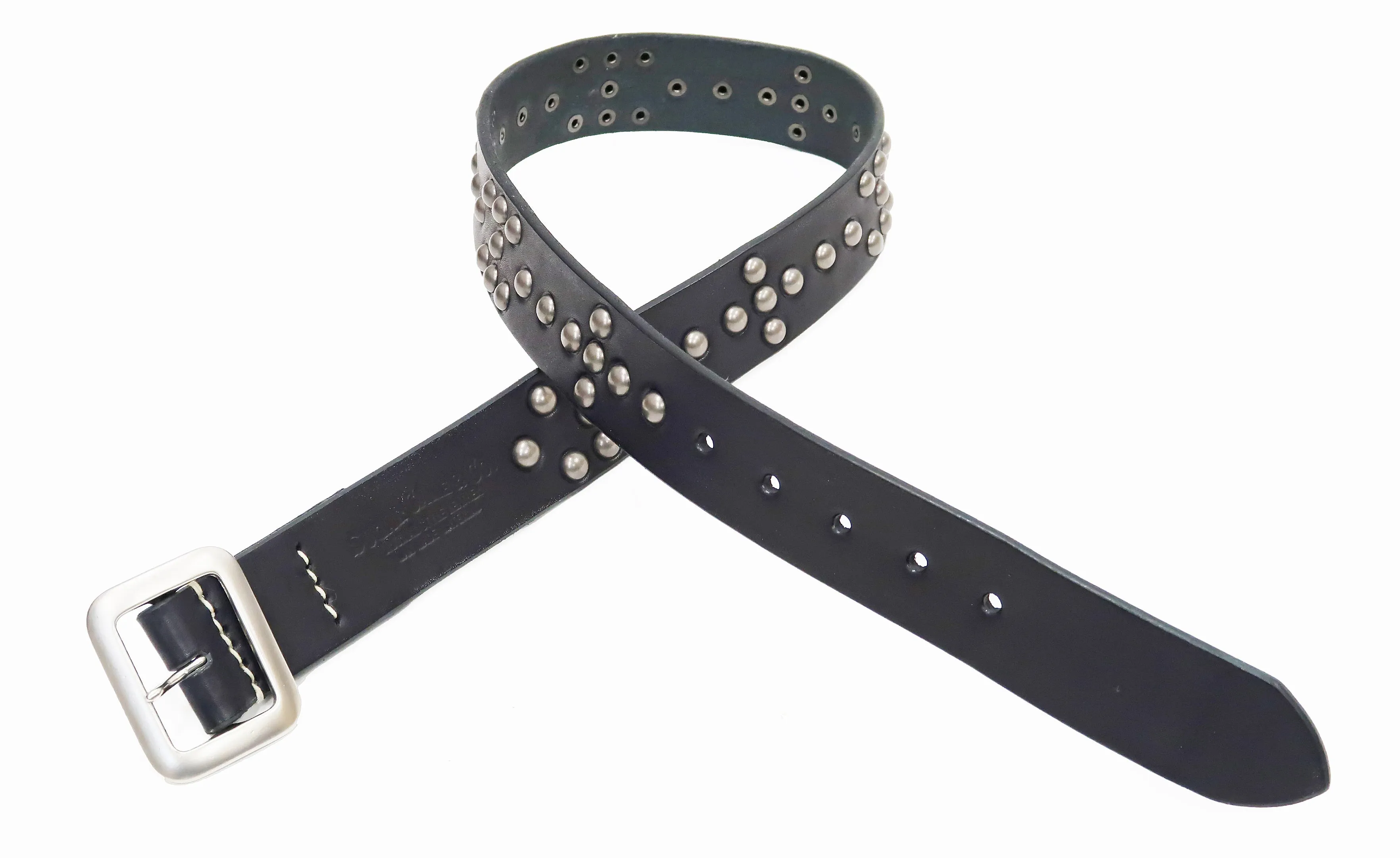 Sugar Cane Studded Belt Men's Ccasual 40mm Wide/4mm Thick Cowhide Leather Belt with Single Prong Square-Shaped Buckle SC02321 119 Black