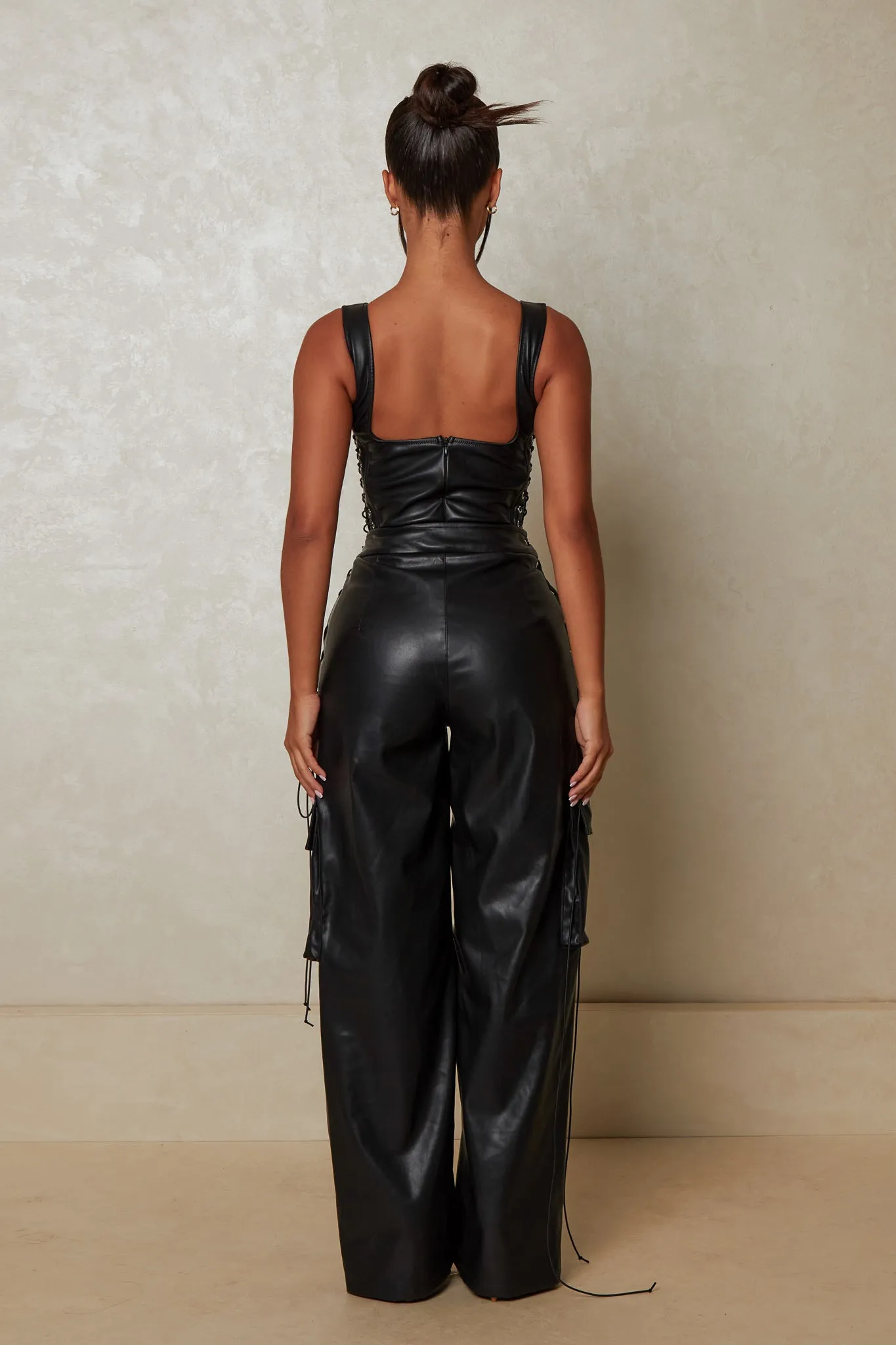 The Laced Leather Trousers - Black