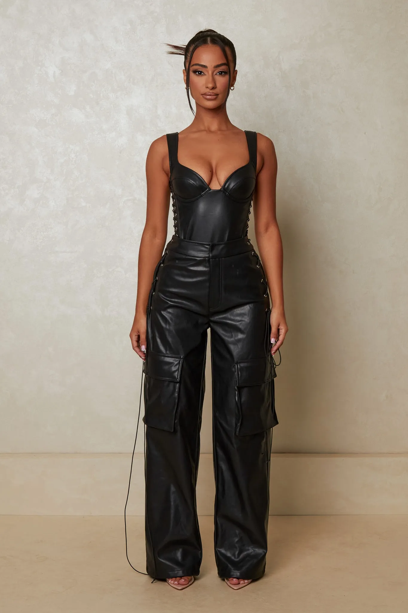 The Laced Leather Trousers - Black