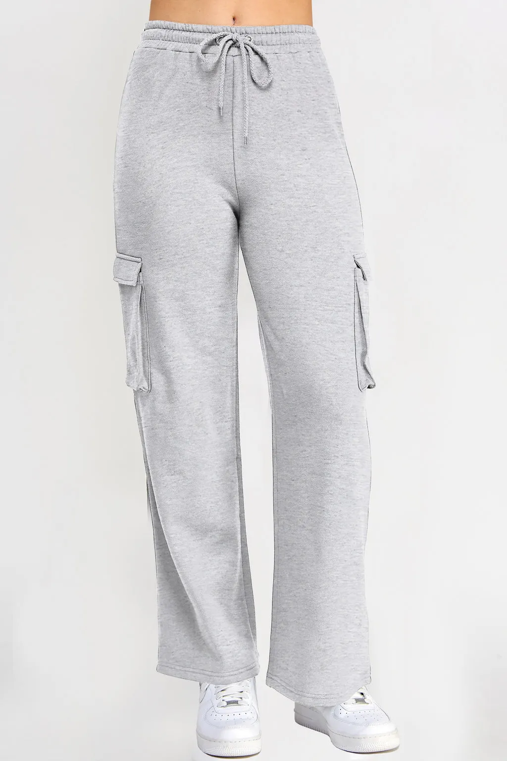 Womens Cargo Sweatpants Wide Leg Fleece Sweatpants Baggy Cargo Joggers with Pockets High Waisted Sweat Cargo Pants Trousers