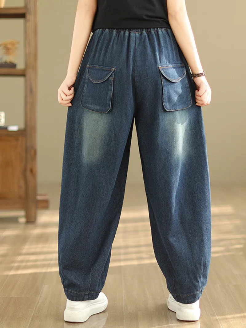 Women's Relaxed Fit Pockets Wide-Leg Pants Bottom