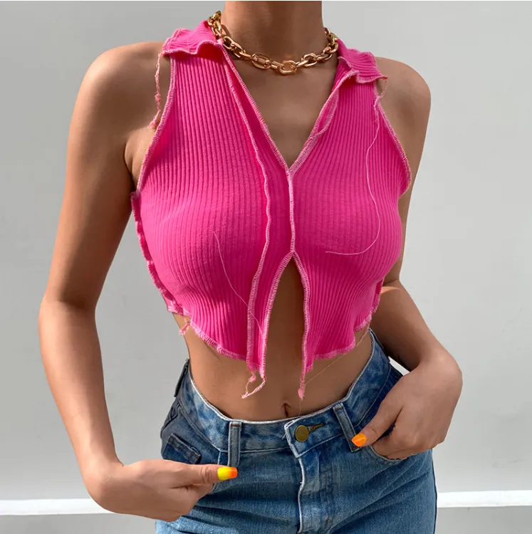 Women's ribbed deep V top vest