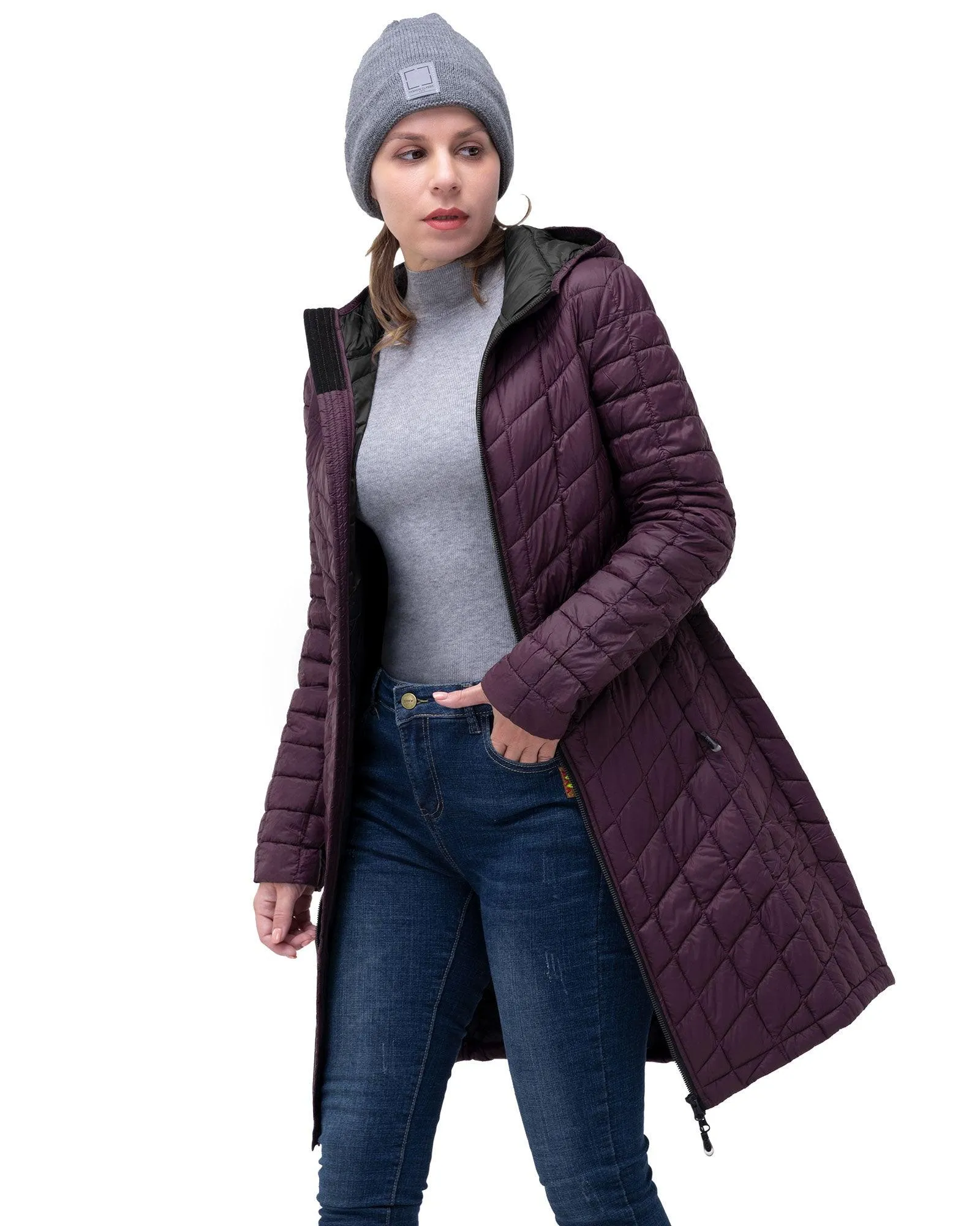 Women's Thermolite Long Hooded Puffer Jacket with 3 Pockets: 2.09 lbs 3000mm W/P index